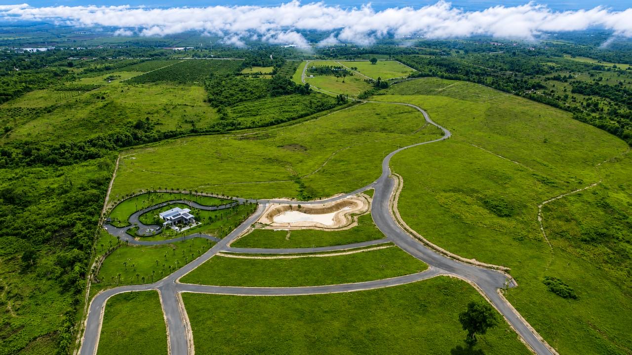 Koh Kong aerial — mountains, coastline and estate