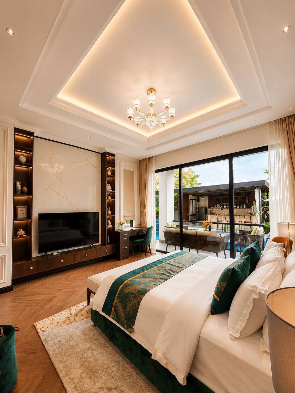 Suite with teal accents